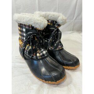 Sporto Kim Black Yellow Plaid Rubber Snow Boots Size 10